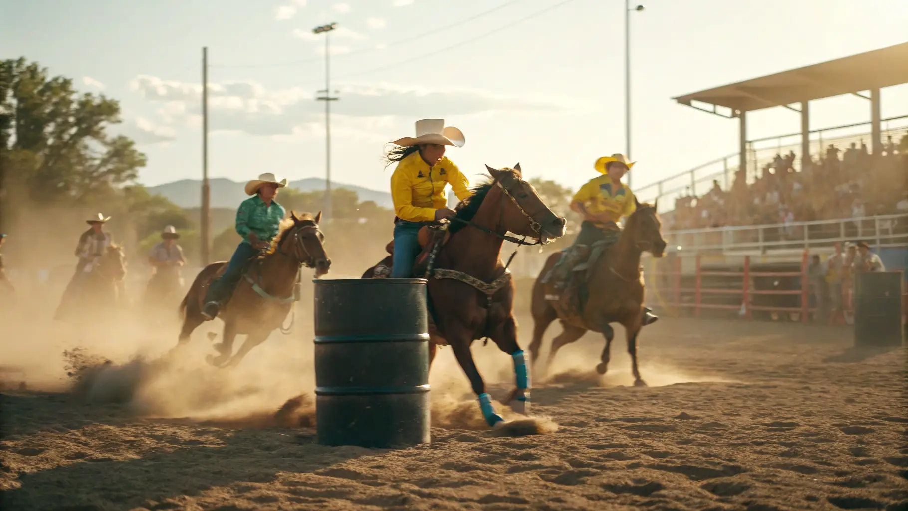 A group of riders participating in a horse riding competition, showcasing the excitement and skill involved in equestrian sports.